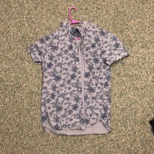 Men button up grey with flowers